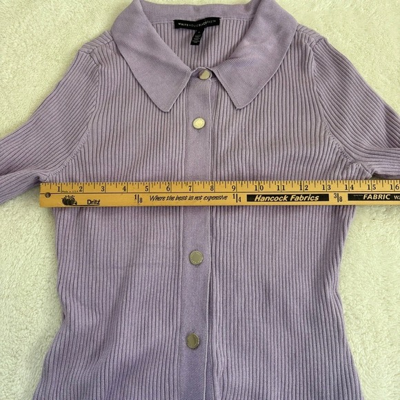 White House Black Market Ribbed Button Down Long Sleeve Sweater Women's L Lilac - Picture 5 of 9